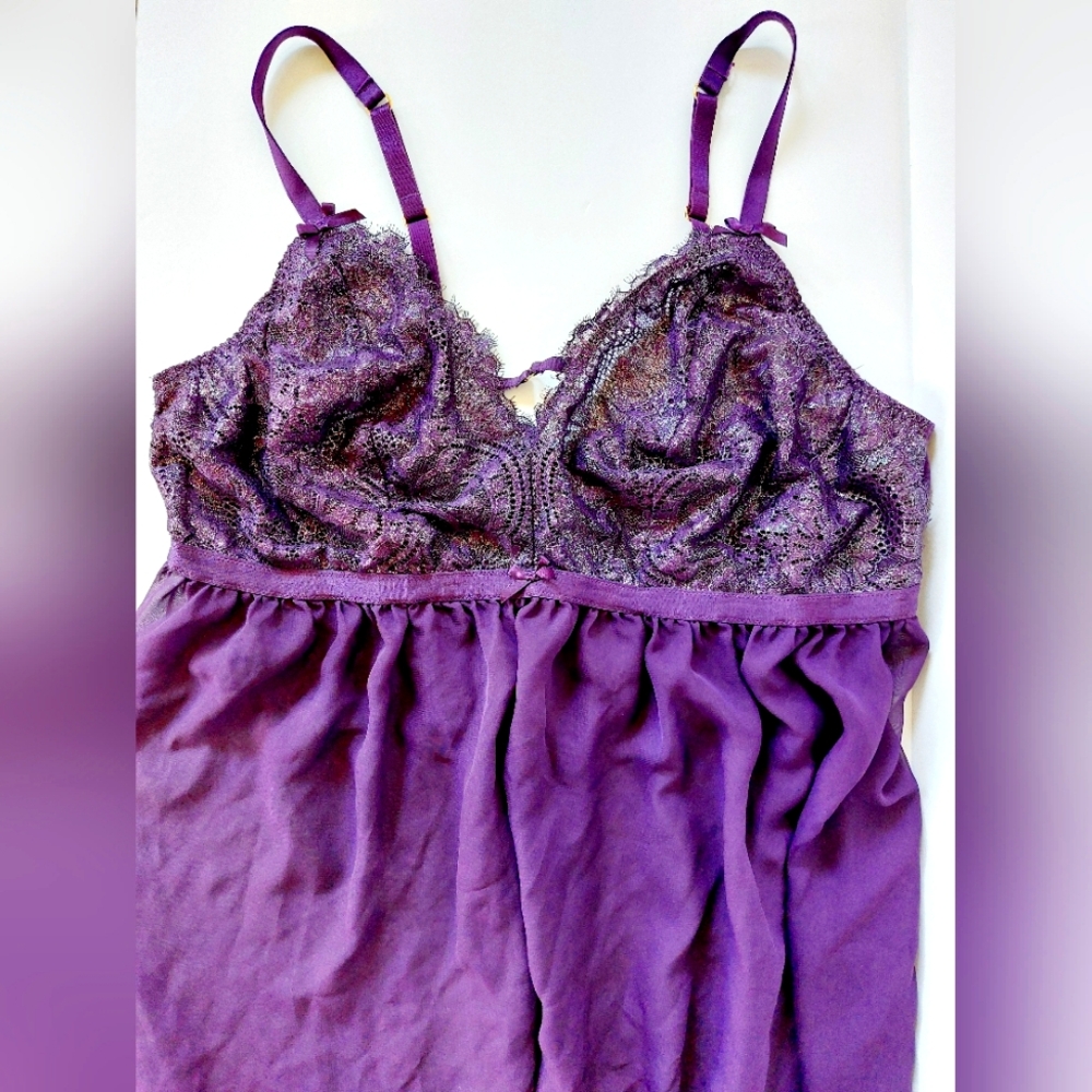 Purple Lace Babydoll Negligee‎ size 18/20 Cacique Boudoir Nightgown Lingerie